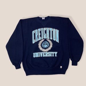 90s RUSSELL ATHLETIC TAG CREIGHTON UNIVERSITY NAVY BLUE CREW